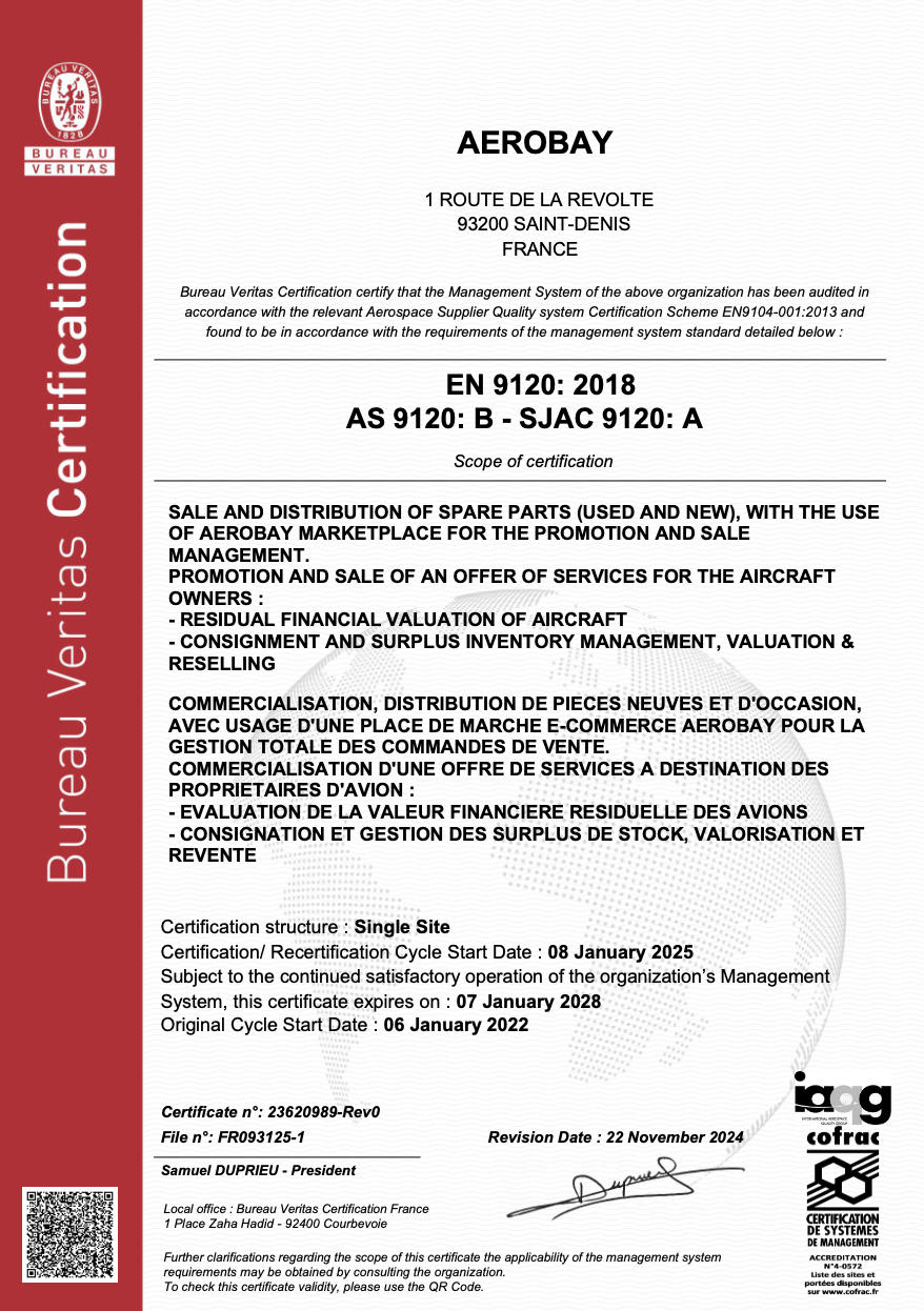 AS / EN9120 certificate of Aero-Bay for 2026